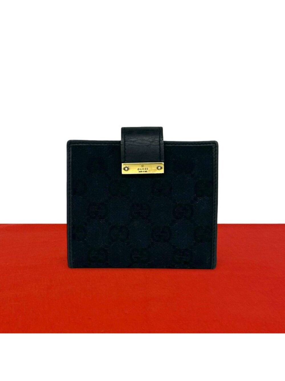 Gucci Logo GG Pattern Canvas Leather Bifold Wallet Mini Card Case Coin Purse